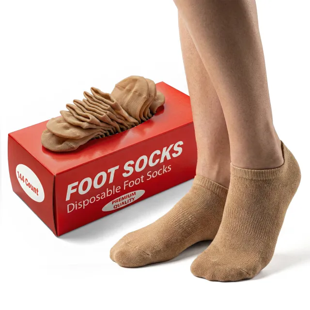 Knit foot socks main image — the red box filled with socks beside two feet wearing low-cut knit socks
