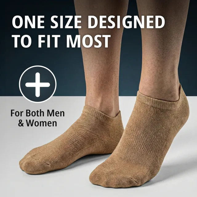 One size designed to fit most — two feet in low-cut knit socks, for both men and women